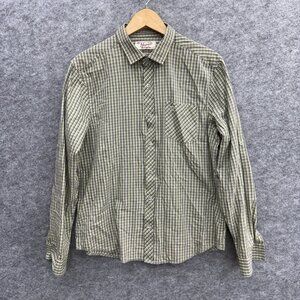 Penguin Men's Button Up Shirt, Heritage Slim Fit, Green Checker, Size L